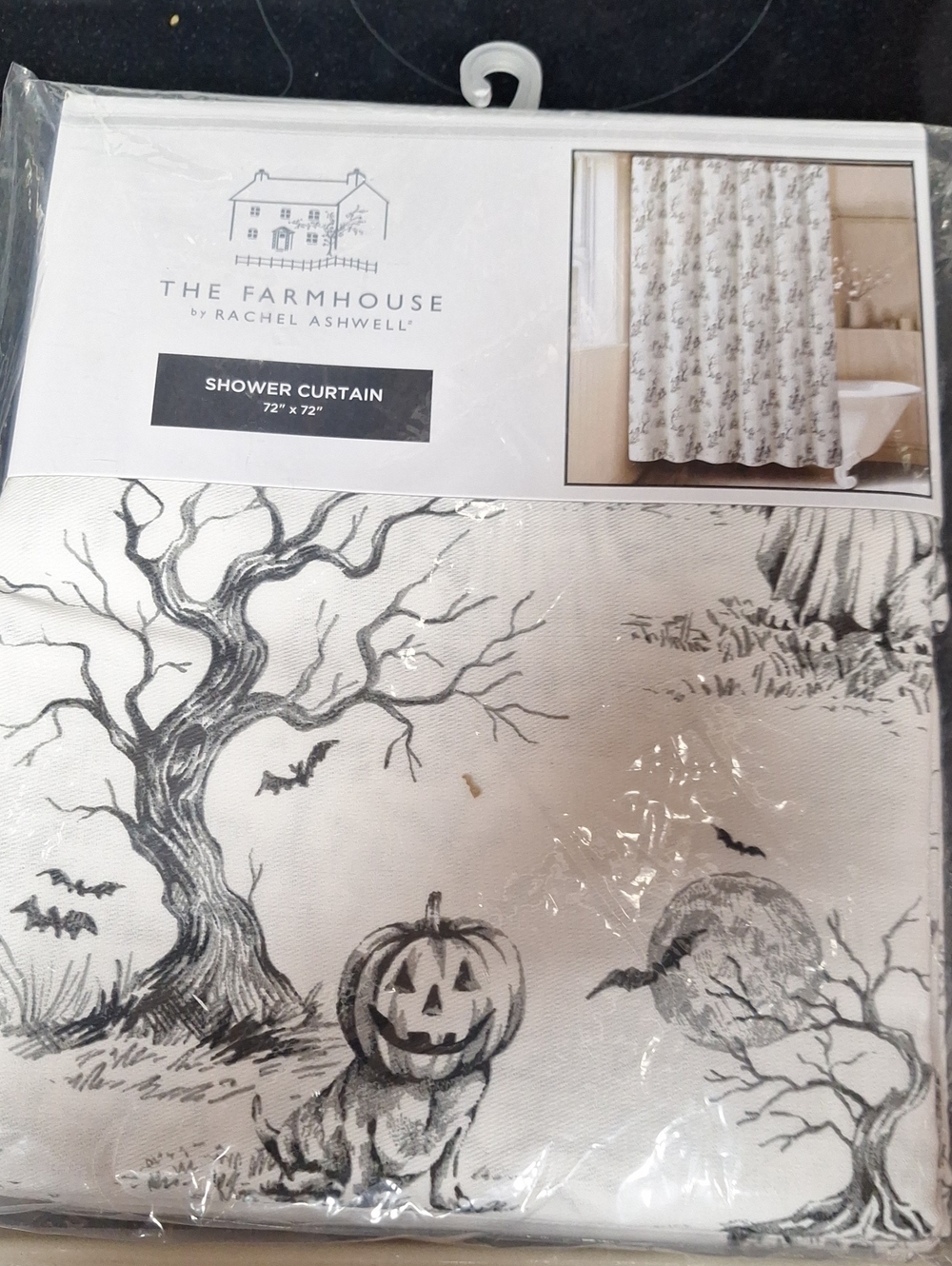 The Farmhouse by Rachel Ashwell Halloween Dog Shower Curtain - White & Black
